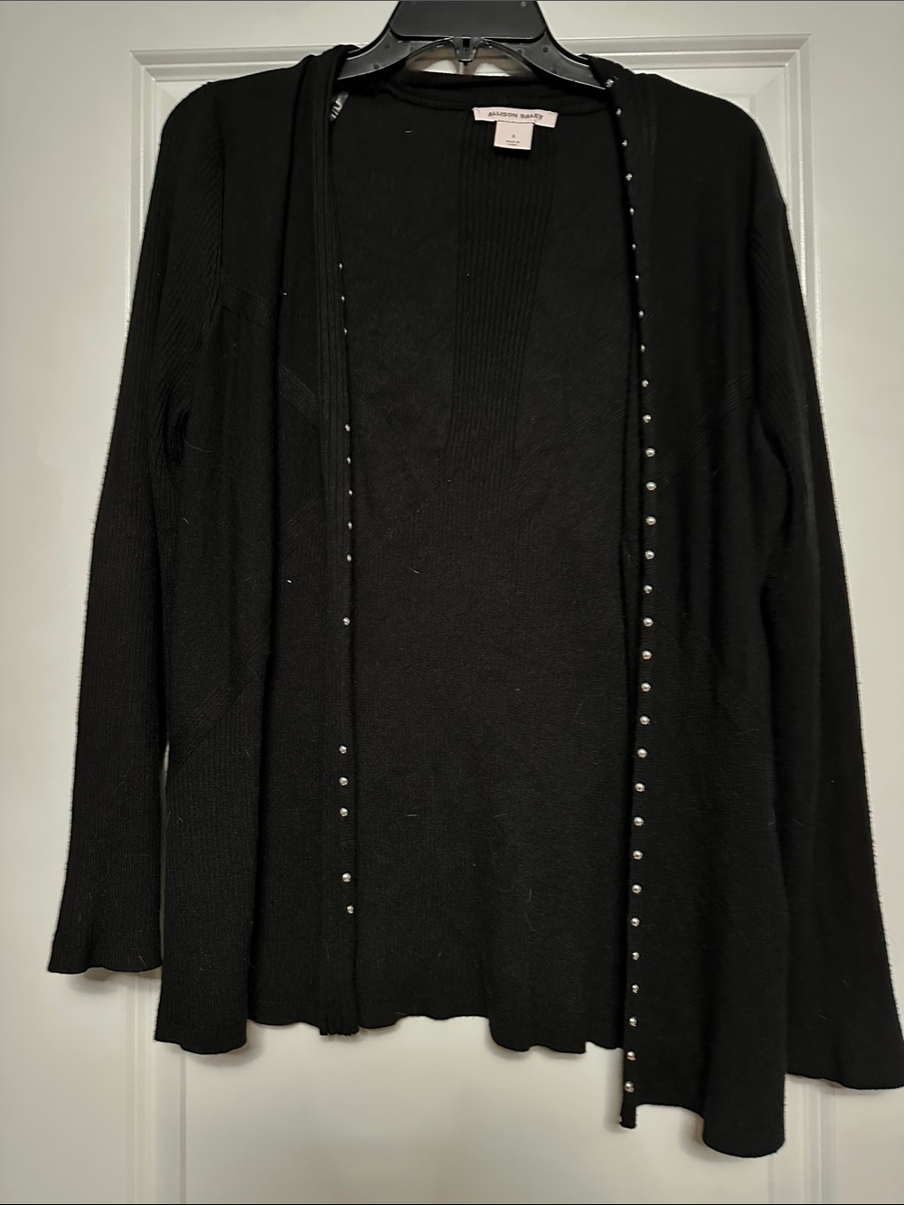 Allison Daley Black Open Cardigan with Silver Stud Trim